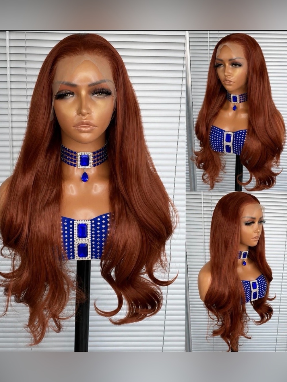 Luxury Synthetic Chestnut Red Lace Front Wig - 22" Long Natural Wave